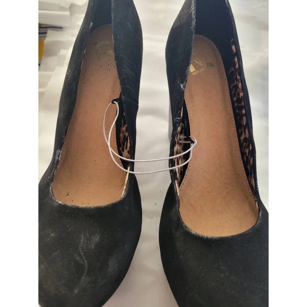Report Womens Black Wedge Pumps Leopard Print Lining Almond Toe Heels
